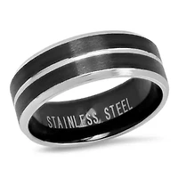 Lab Created Men's two tone black ip inlay stainless steel and simulated diamond band ring