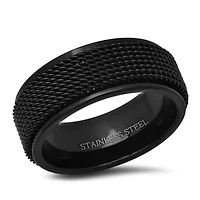 Men's black ip stainless steel inlay mesh band ring