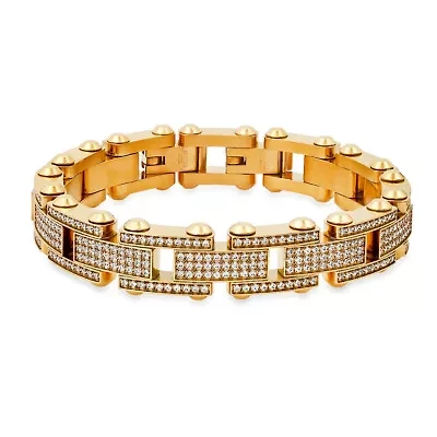 Lab Created Men's stainless steel and simulated diamonds tennis link bracelet