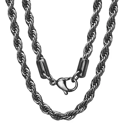 Men's gunmetal stainless steel rope chain necklace