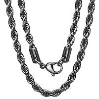 Men's gunmetal stainless steel rope chain necklace