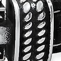 Men's brown braided inlay leather and stainless steel/black ip horseshoe bracelet