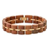 Men's 18k gold plated stainless steel and wood link bracelet