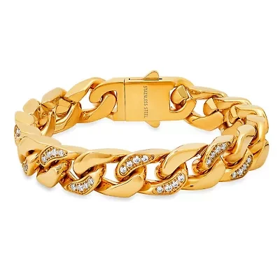 Lab Created Men's stainless steel and simulated diamonds heavy miami cuban link chain bracelet