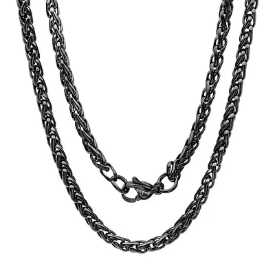 Men's black ip stainless steel figaro chain necklace