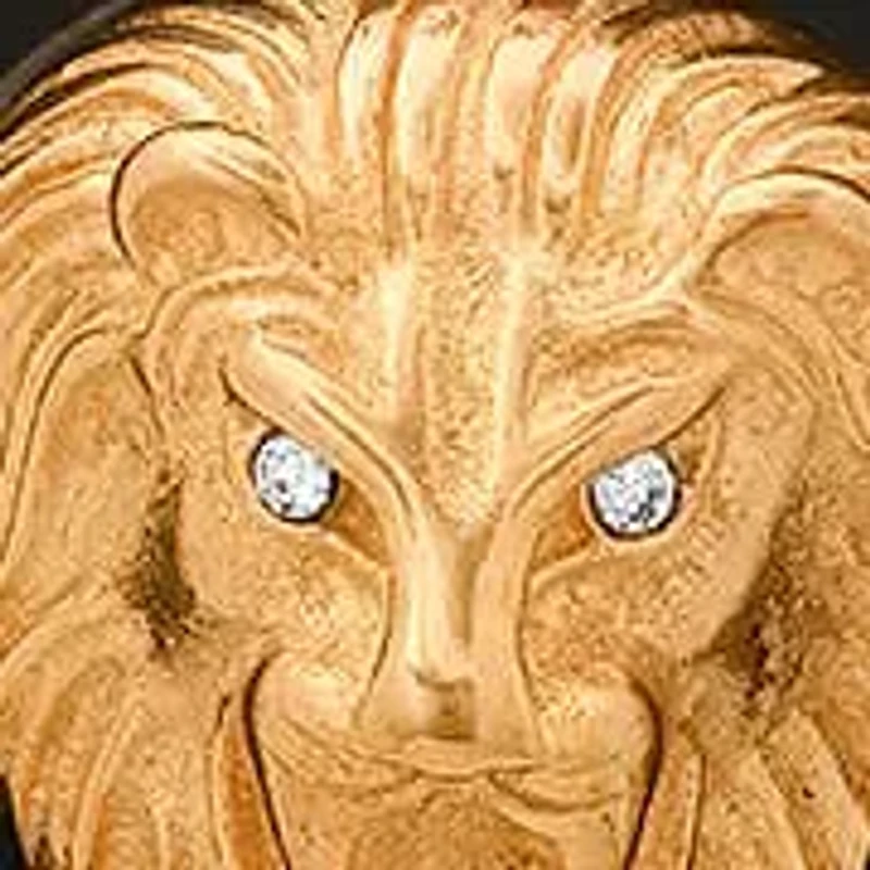 Lab Created Men's stainless steel, simulated black onyx & diamonds round lion's head pendant with greek key accents