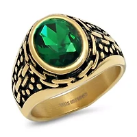 Lab Created Men's 18k gold plated stainless steel and simulated green diamond ring