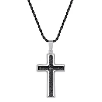 Lab Created Men's 18k gold plated stainless steel and simulated diamond spinning cross pendant
