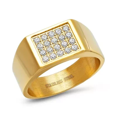 Lab Created Men's stainless steel simulated diamond signet ring