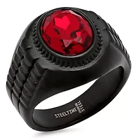 Men's black ip stainless steel simulated ruby ring