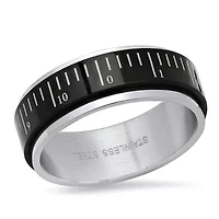 Men's two tone black ip and stainless steel ruler spinner band ring