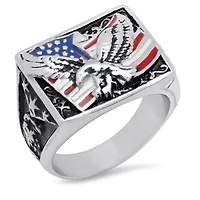 Men's stainless steel USA ring with American flat and eagle