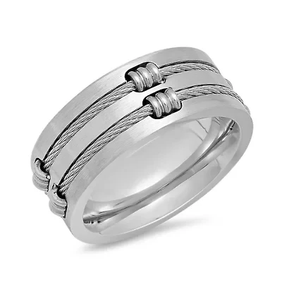 Men's stainless steel wire inlay ring