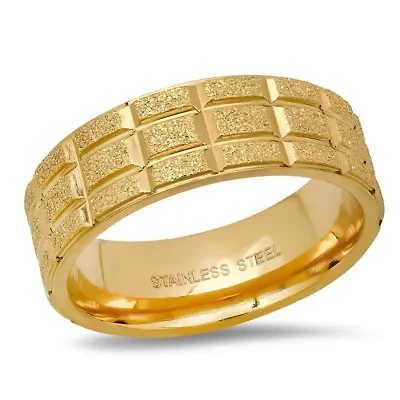Men's 18k gold plated stainless steel sand dusted band ring
