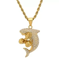 Lab Created Men's 18k gold plated stainless steel and simulated diamonds boxing shark pendant