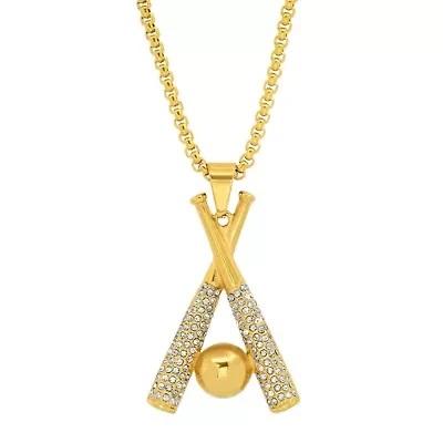 Lab Created Men's stainless steel and simulated diamonds baseball bat pendant