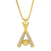 Lab Created Men's stainless steel and simulated diamonds baseball bat pendant