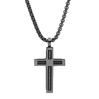 Men's black ip stainless steel spring inlay cross pendant