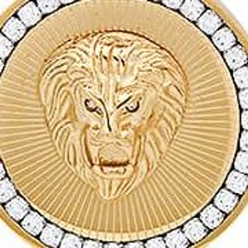 Lab Created Men's 18k gold plated stainless steel and simulated diamonds round lion's head pendant