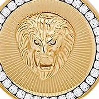 Lab Created Men's 18k gold plated stainless steel and simulated diamonds round lion's head pendant