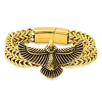 Men's 18k gold plated stainless steel double row wheat chain eagle wings bracelet