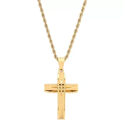 Stainless steel cut accented cross pendant