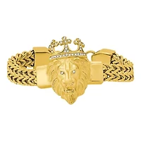 Men's stainless steel double row wheat chain links and simulated diamonds lion head bracelet