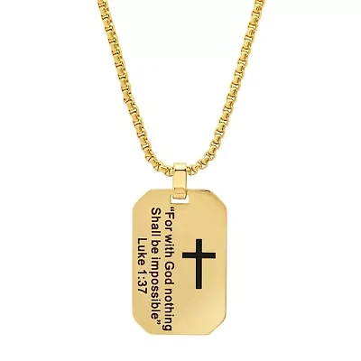 Men's 18k gold plated stainless steel "For with God nothing Shall be Impossible" dog tag pendant
