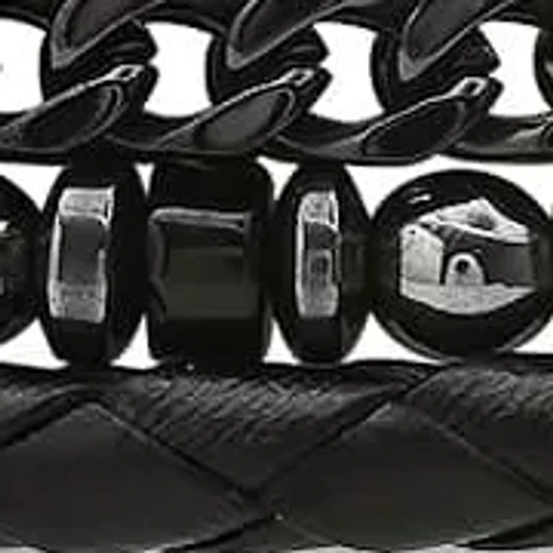 Men's black braided leather, black ip stainless steel figaro chain and hematite/black beaded 3pcs bracelets set