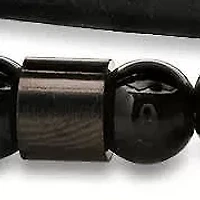 Men's genuine black leather, black ip stainless steel and black beads layered bracelet