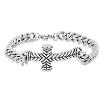Men's stainless steel cuban chain cross id bracelet