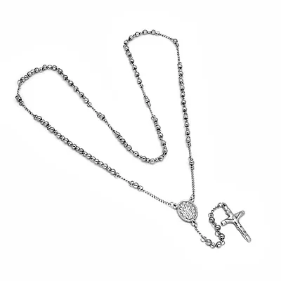 Men's stainless steel rosary necklace