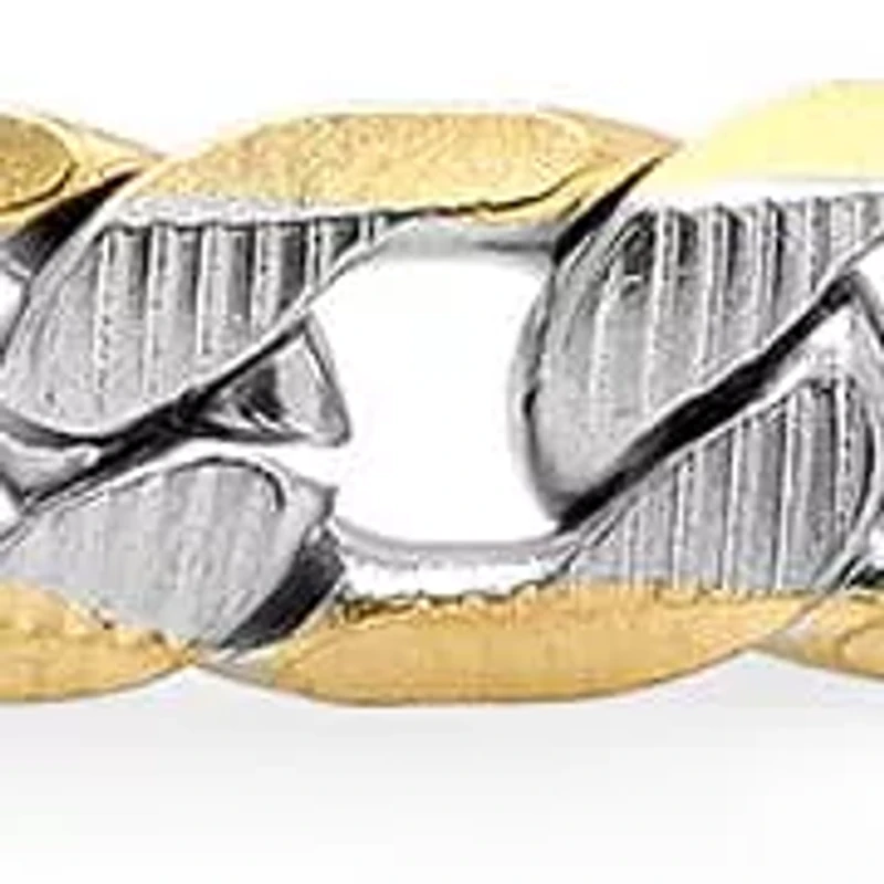 Men's two tone stainless steel and 18k gold plated stainless steel linear cut curb chain link bracelet