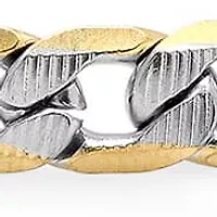 Men's two tone stainless steel and 18k gold plated stainless steel linear cut curb chain link bracelet