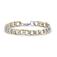 Men's two tone stainless steel and 18k gold plated stainless steel linear cut curb chain link bracelet