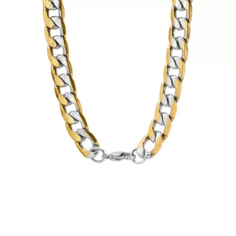 Men's 18k gold plated stainless steel two tone cuban necklace and bracelet set