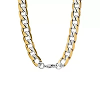 Men's 18k gold plated stainless steel two tone cuban necklace and bracelet set