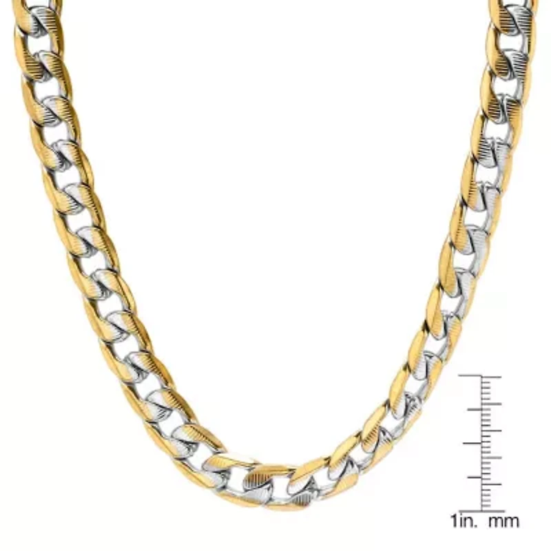 Men's 18k gold plated stainless steel two tone cuban necklace and bracelet set
