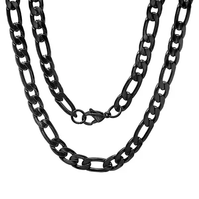 Men's black ip stainless steel figaro chain link necklace