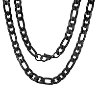 Men's black ip stainless steel figaro chain link necklace
