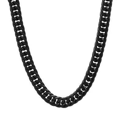 Men's black ip stainless steel curb cuban link chain necklace