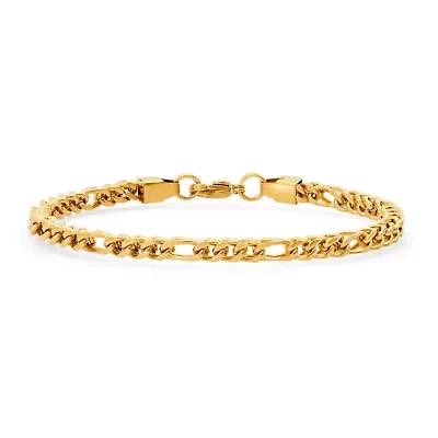 Men's 18k gold plated stainless steel figaro wheat link bracelet