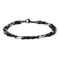 Men's two tone black ip and stainless steel figaro chain bracelet