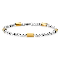 Men's two tone stainless steel and 18k gold plated bar & box chain bracelet
