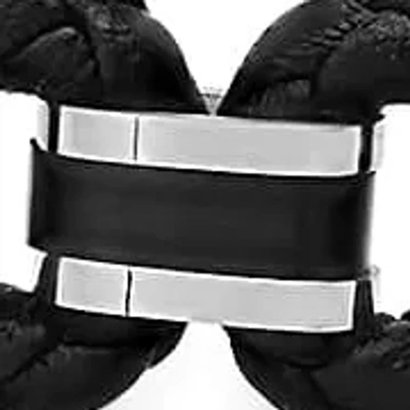 Men's navy blue briaded leather and black ip/stainless steel bracelet