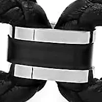 Men's navy blue briaded leather and black ip/stainless steel bracelet
