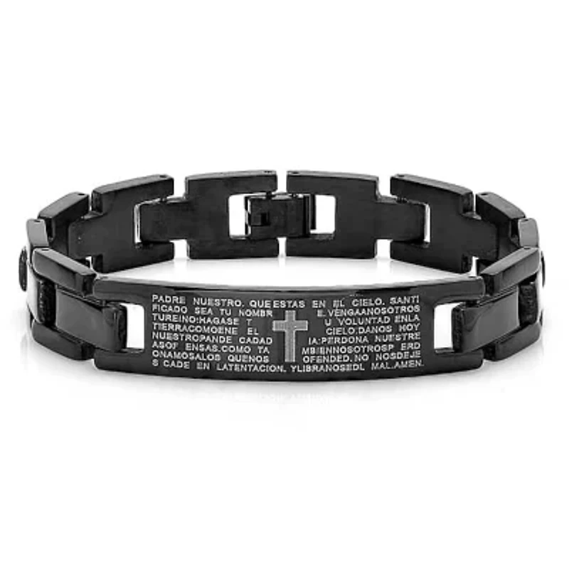 Men's black ip stainless steel padre nuestro prayer link bracelet