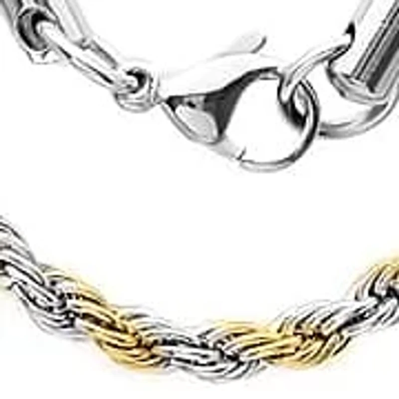 Men's two tone stainless steel rope chain necklace