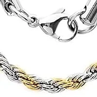 Men's two tone stainless steel rope chain necklace