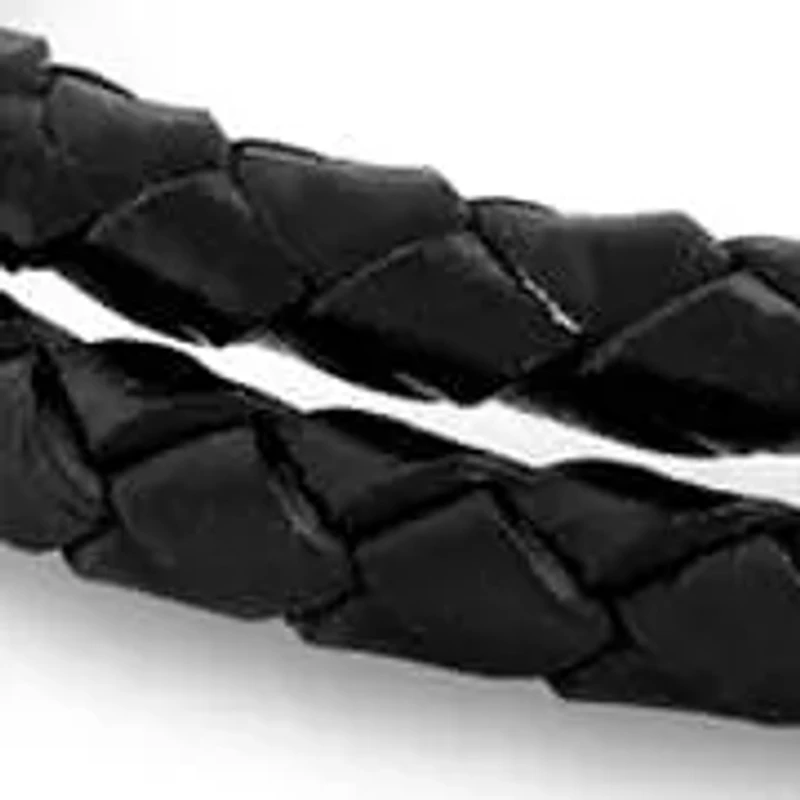 Men's black leather braided wrap bracelet
